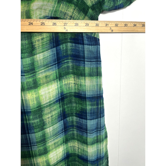 Catherines Featherweight Plaid Tunic Duster Button Front Blue Green Size 3X - Picture 4 of 11